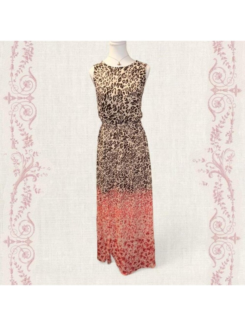 H&M Summer Leopard Print Open Back Maxi Dress Pink Ombre Y2K Glam Slip Dress